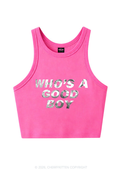 Whos A Good Boy Silver Foil Printed Y2K Crop Tank Top Cherrykitten