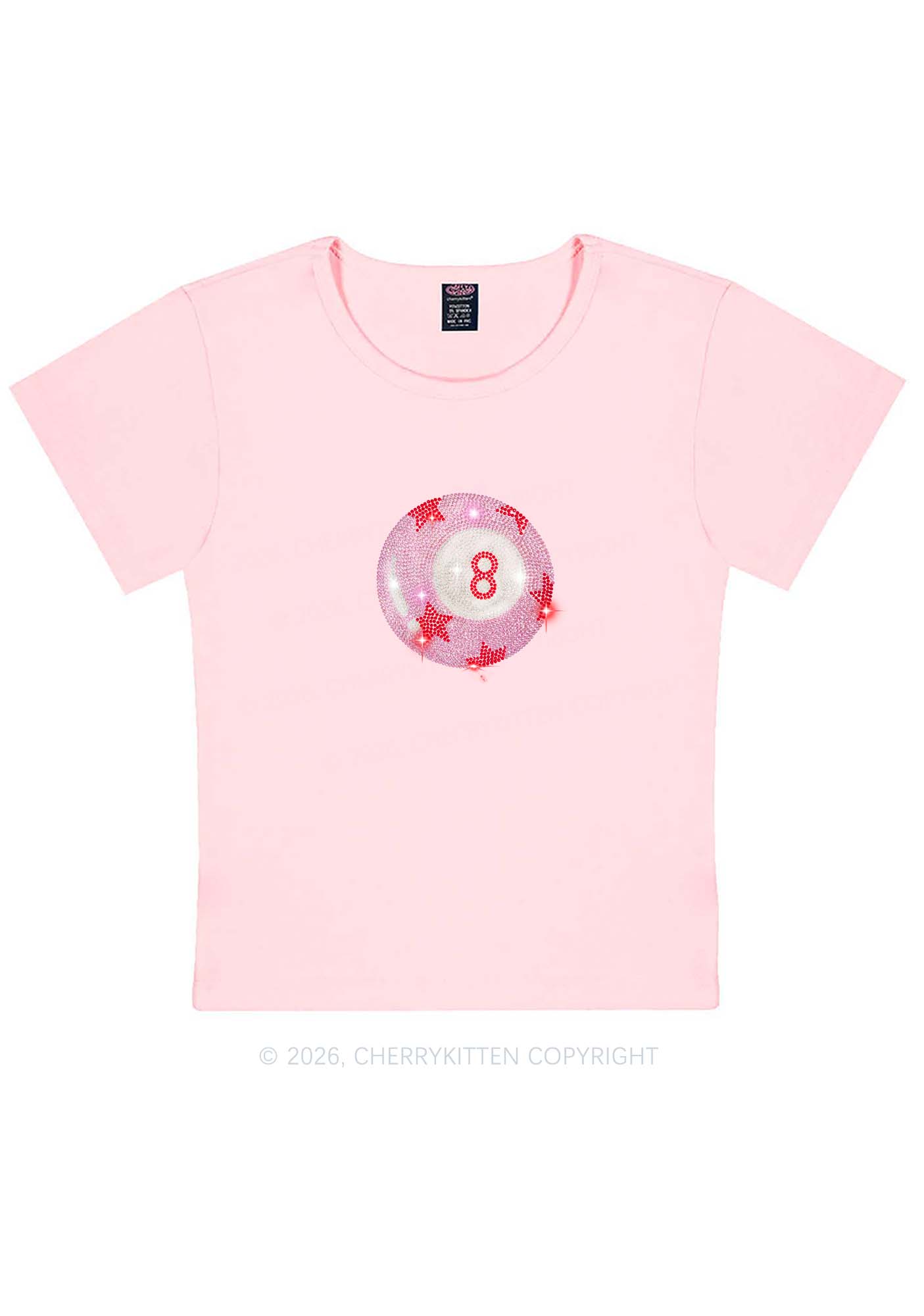 Rhinestone Pink Eight Ball Star Y2K Baby Tee Cherrykitten