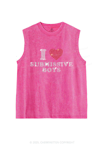 Rhinestone I Love S Boys Y2K Washed Muscle Tank Cherrykitten