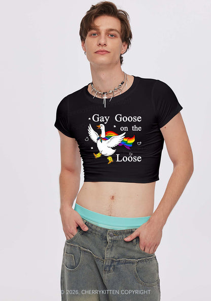 Gay Goose On The Loose Pride Y2K Baby Tee Cherrykitten