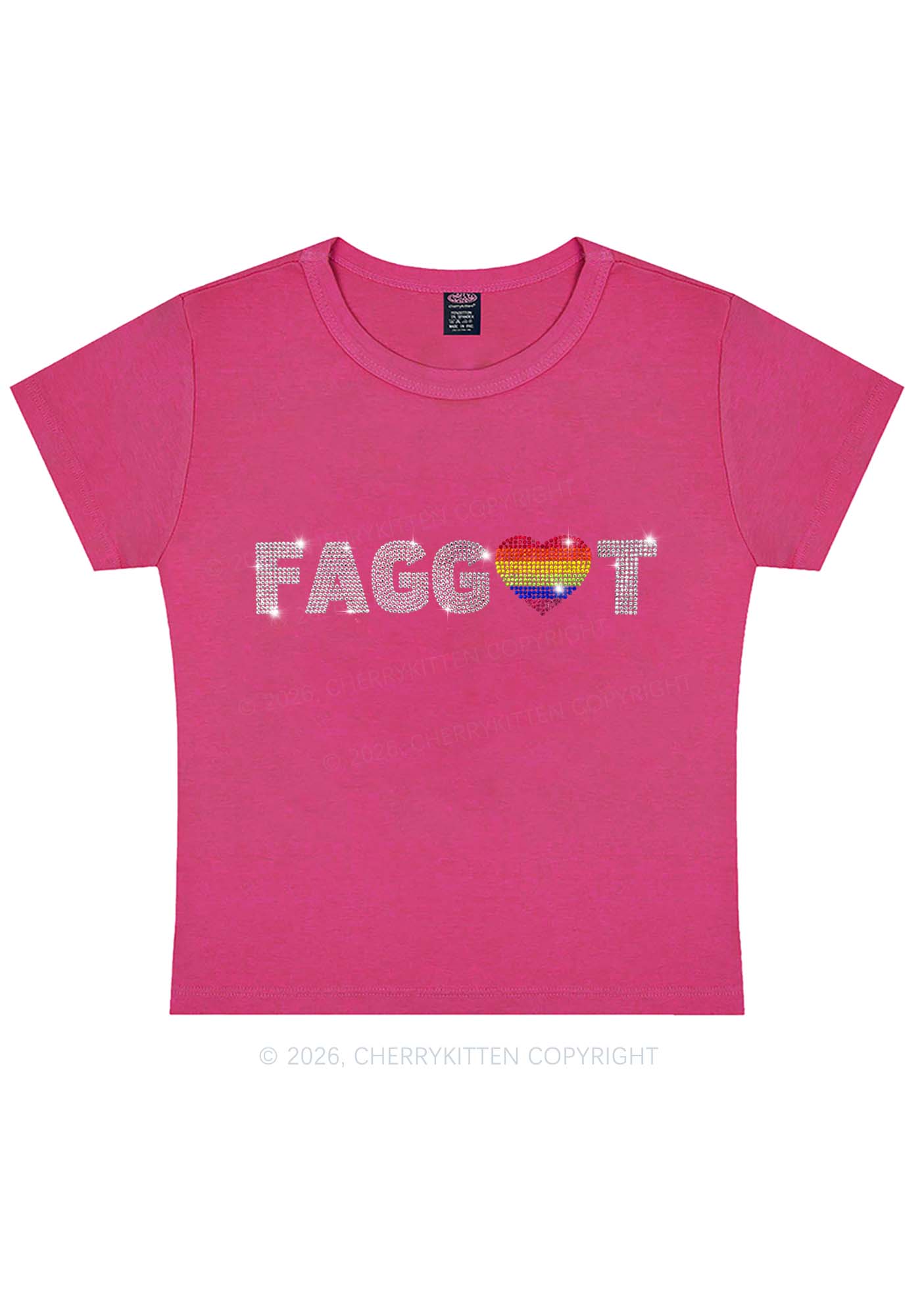 Rhinestone Rainbow Heart Faggot Pride Y2K Baby Tee Cherrykitten
