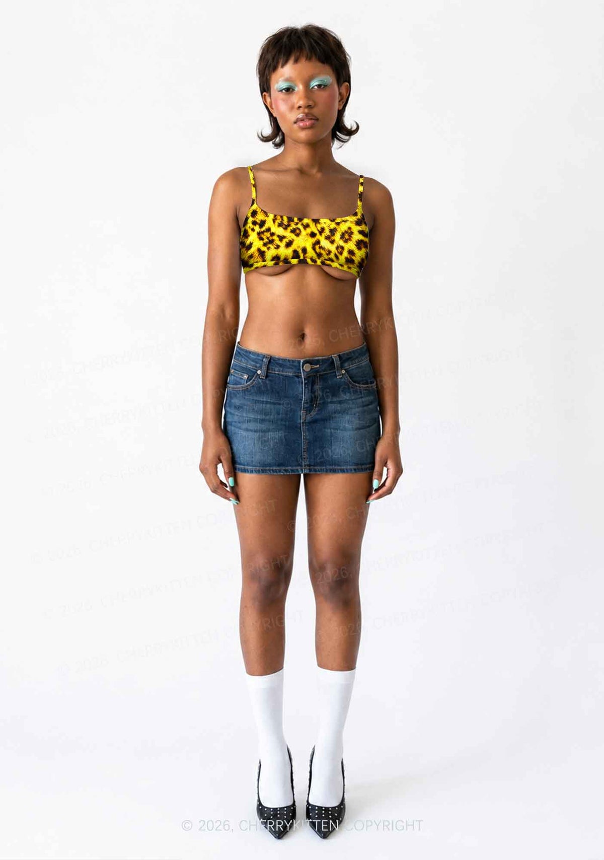 Yellow Leopard Y2K Print Super Crop Cami Cherrykitten