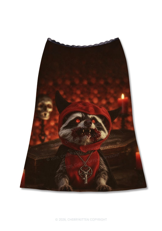 Halloween Vampire Raccoon Y2K Print Midi Skirt Cherrykitten