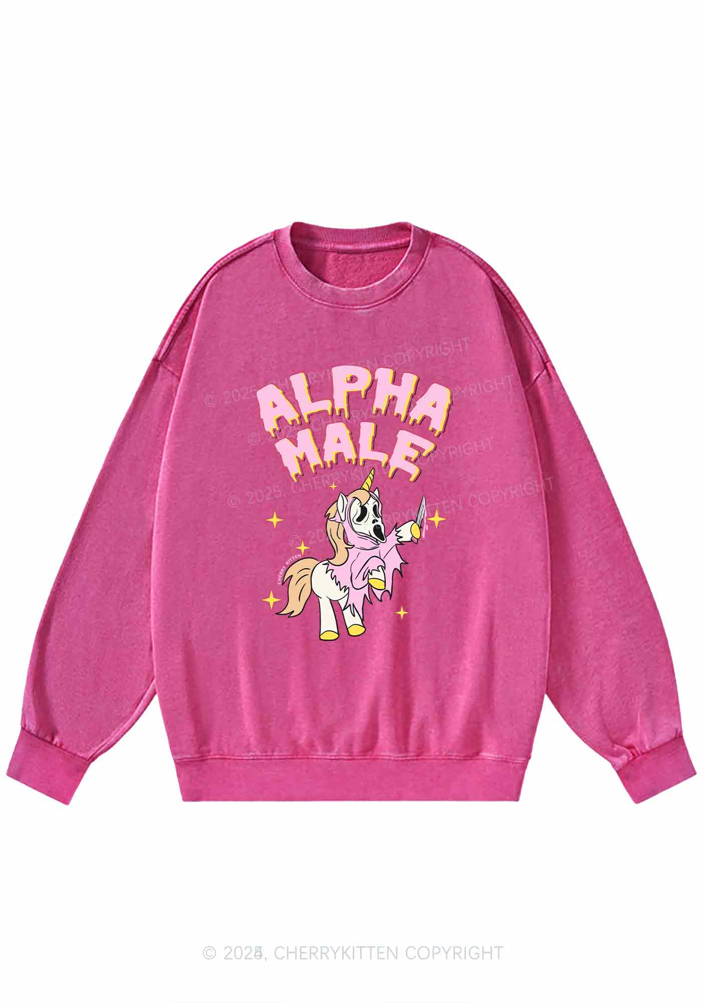 Halloween Unicorn Alpha Male Y2K Washed Sweatshirts Cherrykitten