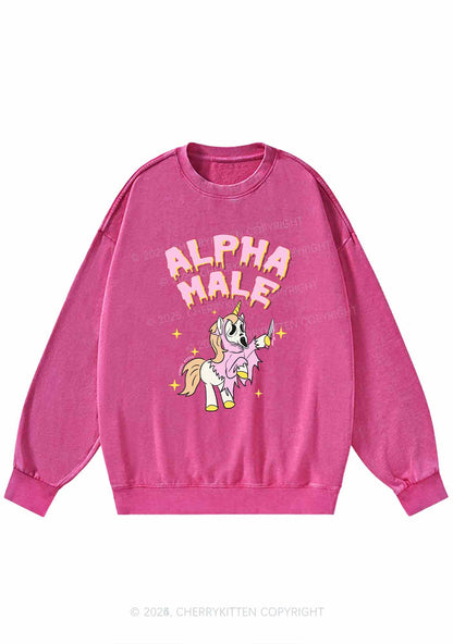 Halloween Unicorn Alpha Male Y2K Washed Sweatshirts Cherrykitten