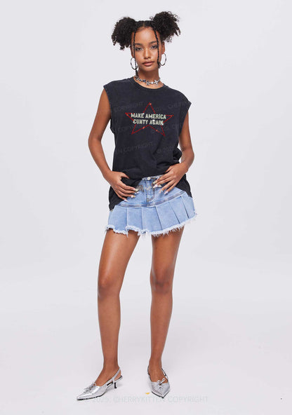 Rhinestone Make America Cxxty Again Y2K Washed Muscle Tank Cherrykitten