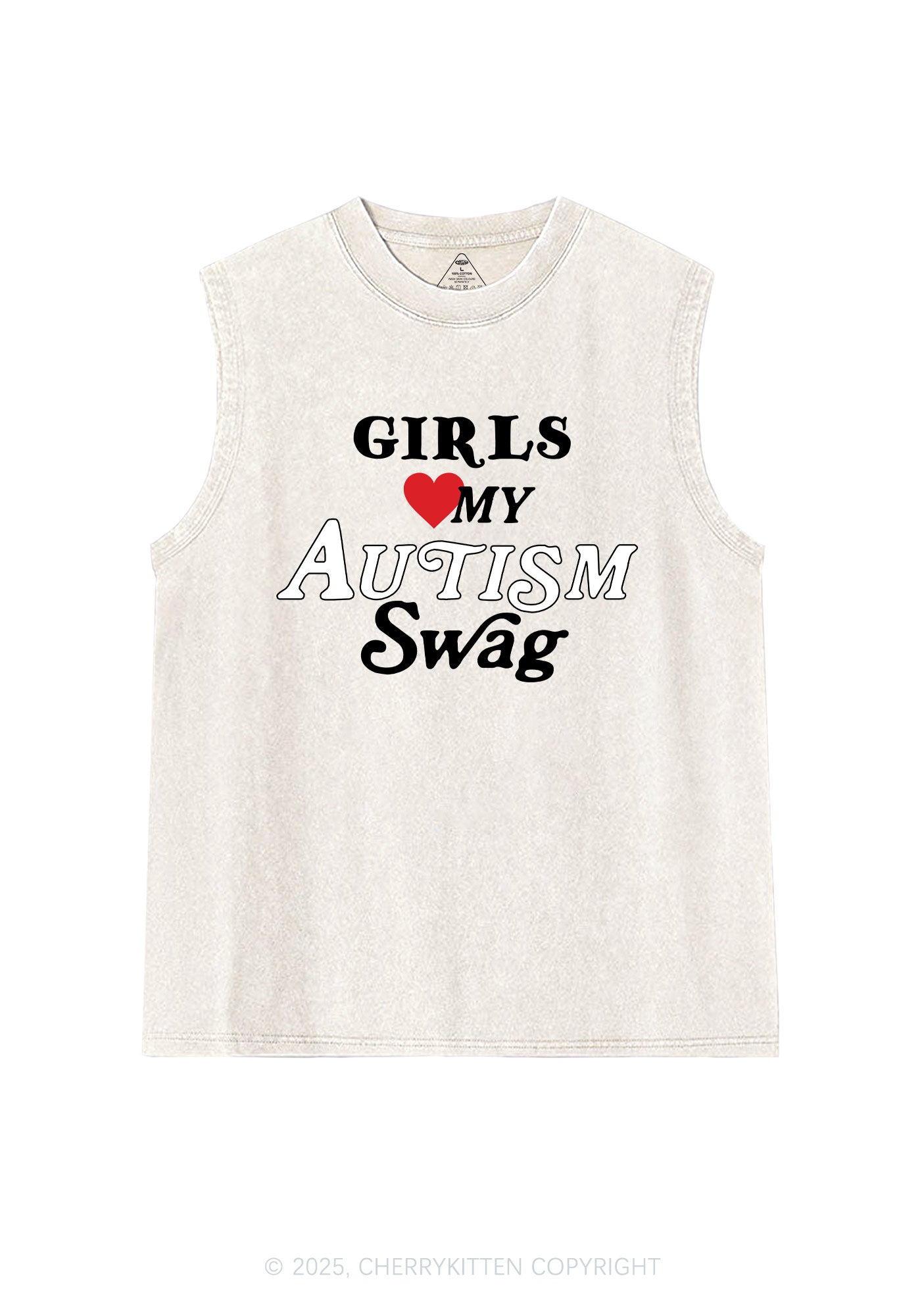 Girls Love Autism Swag Y2K Washed Muscle Tank Cherrykitten