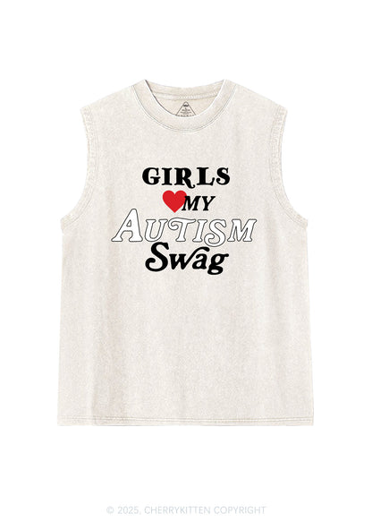 Girls Love Autism Swag Y2K Washed Muscle Tank Cherrykitten