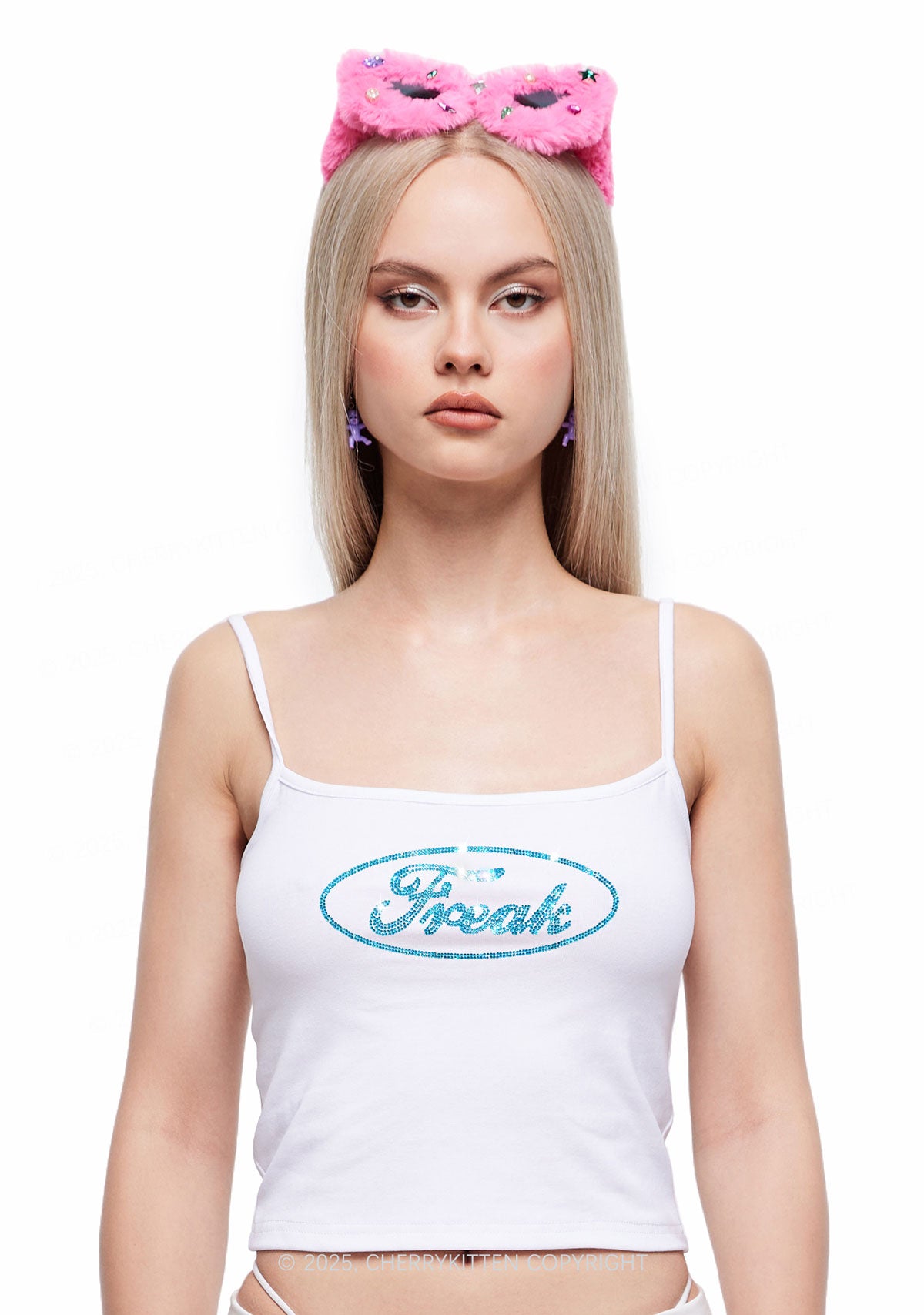 Rhinestone Oval Freak Y2K Spaghetti Strap Cami Cherrykitten