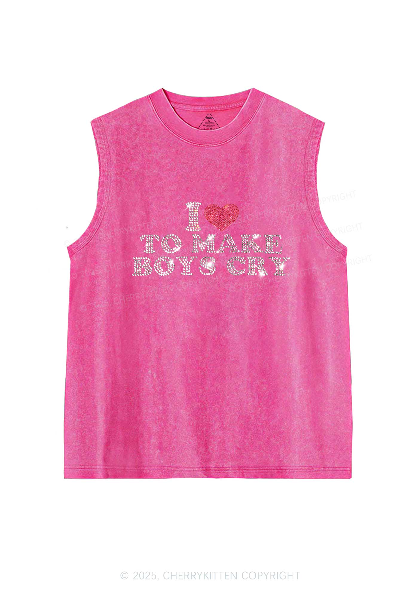 Rhinestone Love To Make Boys Cry Y2K Washed Muscle Tank Cherrykitten