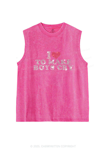 Rhinestone Love To Make Boys Cry Y2K Washed Muscle Tank Cherrykitten