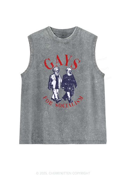 Gays For Socialism Pride Y2K Washed Muscle Tank Cherrykitten