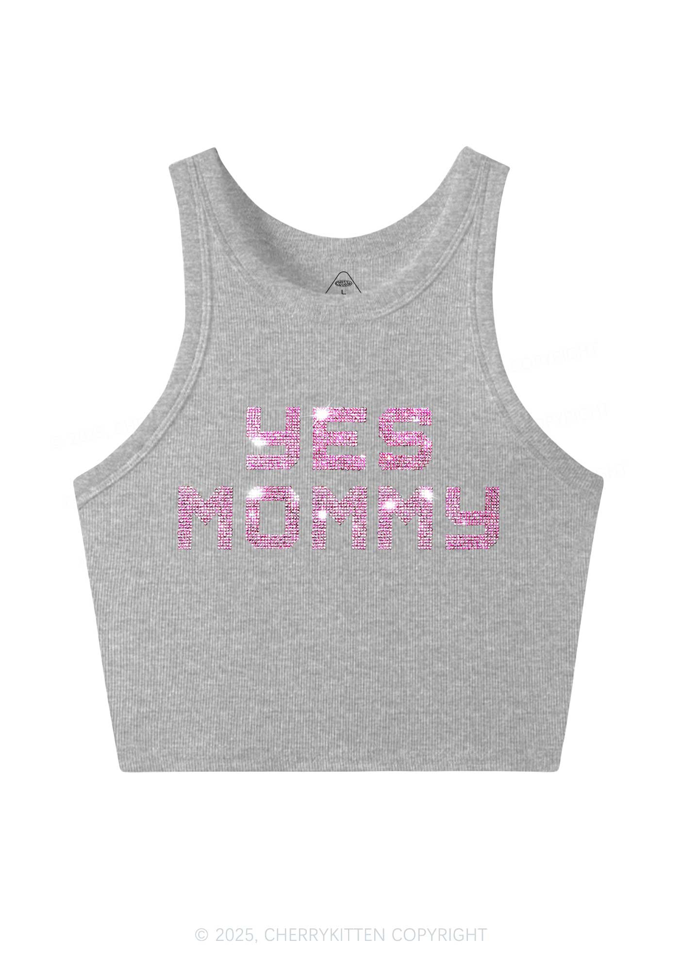 Rhinestone Yes Mommy Y2K Crop Tank Top Cherrykitten
