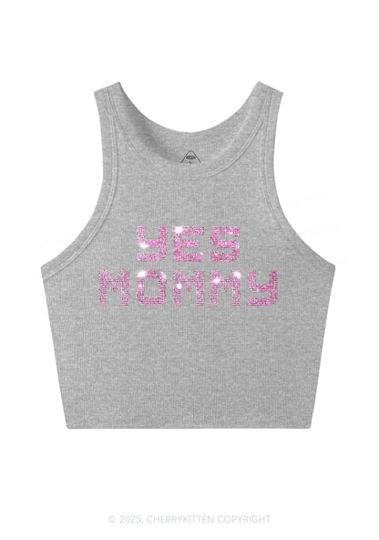 Rhinestone Yes Mommy Y2K Crop Tank Top Cherrykitten