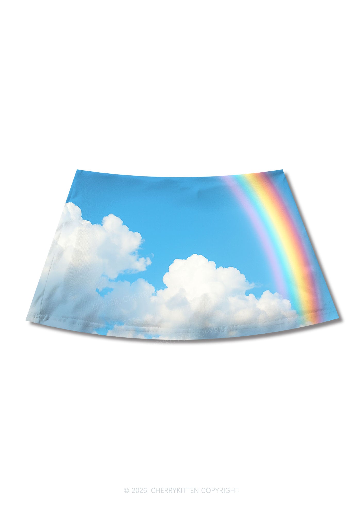 Blue Sky Rainbow Y2K Print Mini Skirt Cherrykitten