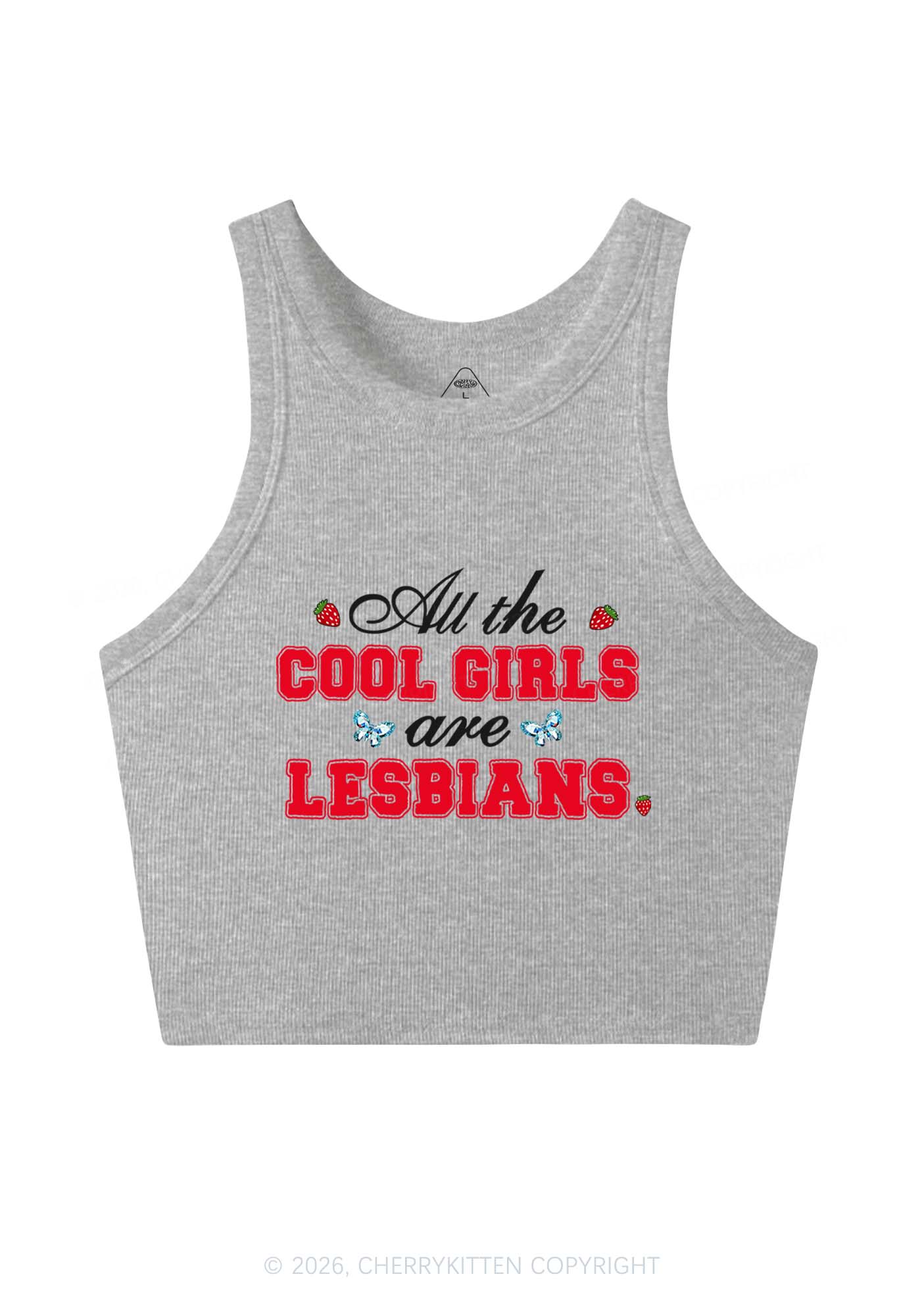 Cool Girls Are Lesbians Pride Y2K Crop Tank Top Cherrykitten