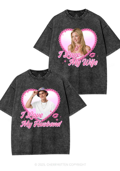 Custom Love My Wife Photo Y2K Valentine's Day Washed Tee Cherrykitten