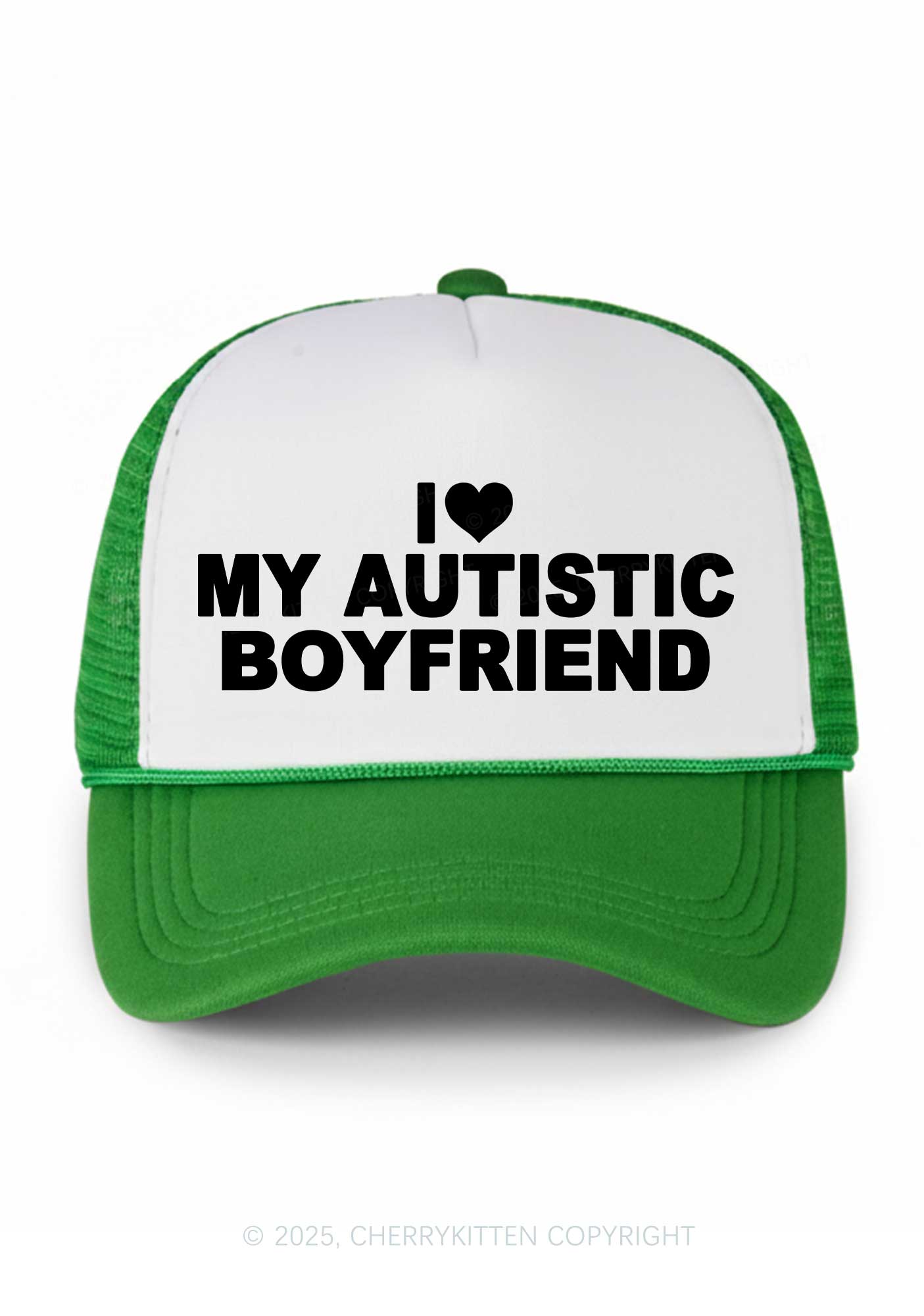 I Love My Autistic GF BF Valentine's Day Y2K Colorblock Trucker Hat Cherrykitten