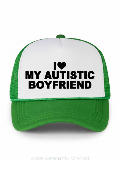 I Love My Autistic GF BF Valentine's Day Y2K Colorblock Trucker Hat Cherrykitten