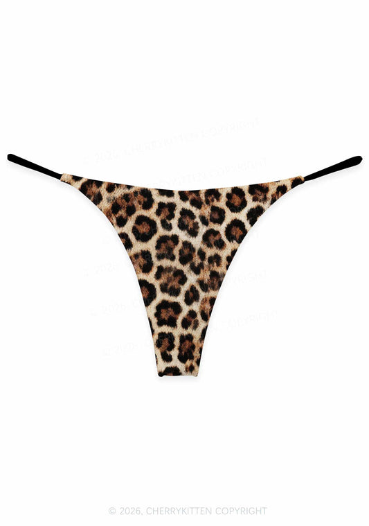 Brown Leopard Y2K Print Bikini String Thong Cherrykitten