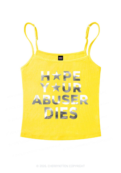 Abuser Dies Silver Foil Printed Y2K Spaghetti Strap Cami Cherrykitten