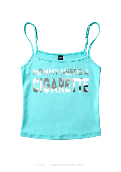 Mommy Needs A Cigarette Silver Foil Printed Y2K Spaghetti Strap Cami Cherrykitten