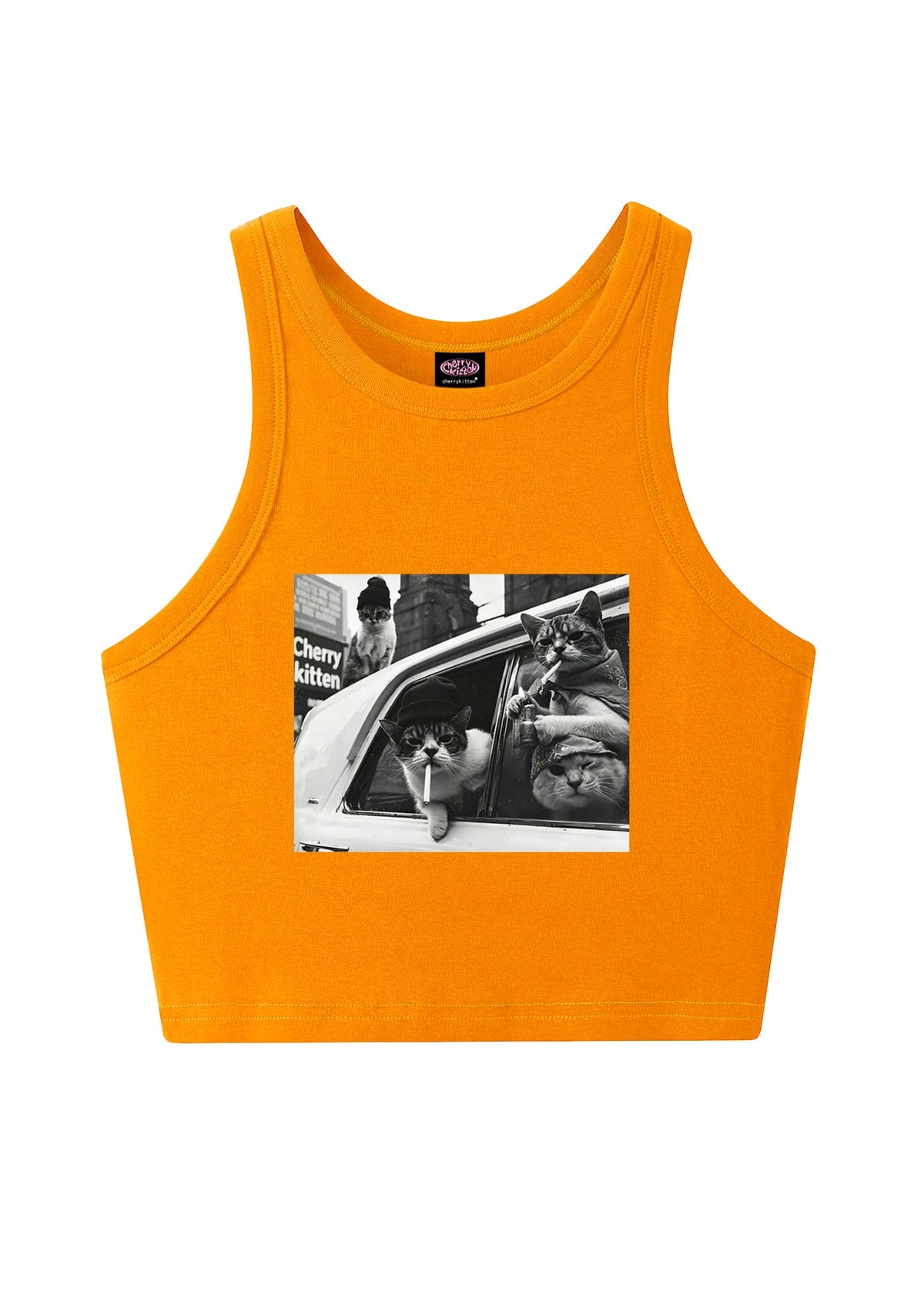 Cats Smoke In Car Y2K Crop Tank Top Cherrykitten