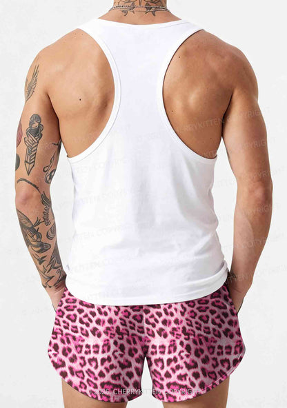 Pink Leopard Faggot Pride Y2K Print Men Beach Shorts Cherrykitten