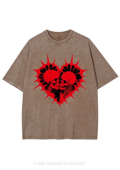 Spiked Heart Skulls Valentine's Day Y2K Shirts Washed Tee Cherrykitten