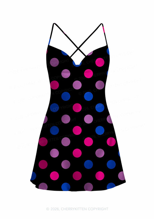Bisexual Dots On Black Pride Y2K Print Satin Cowl Neck Slip Dress Cherrykitten