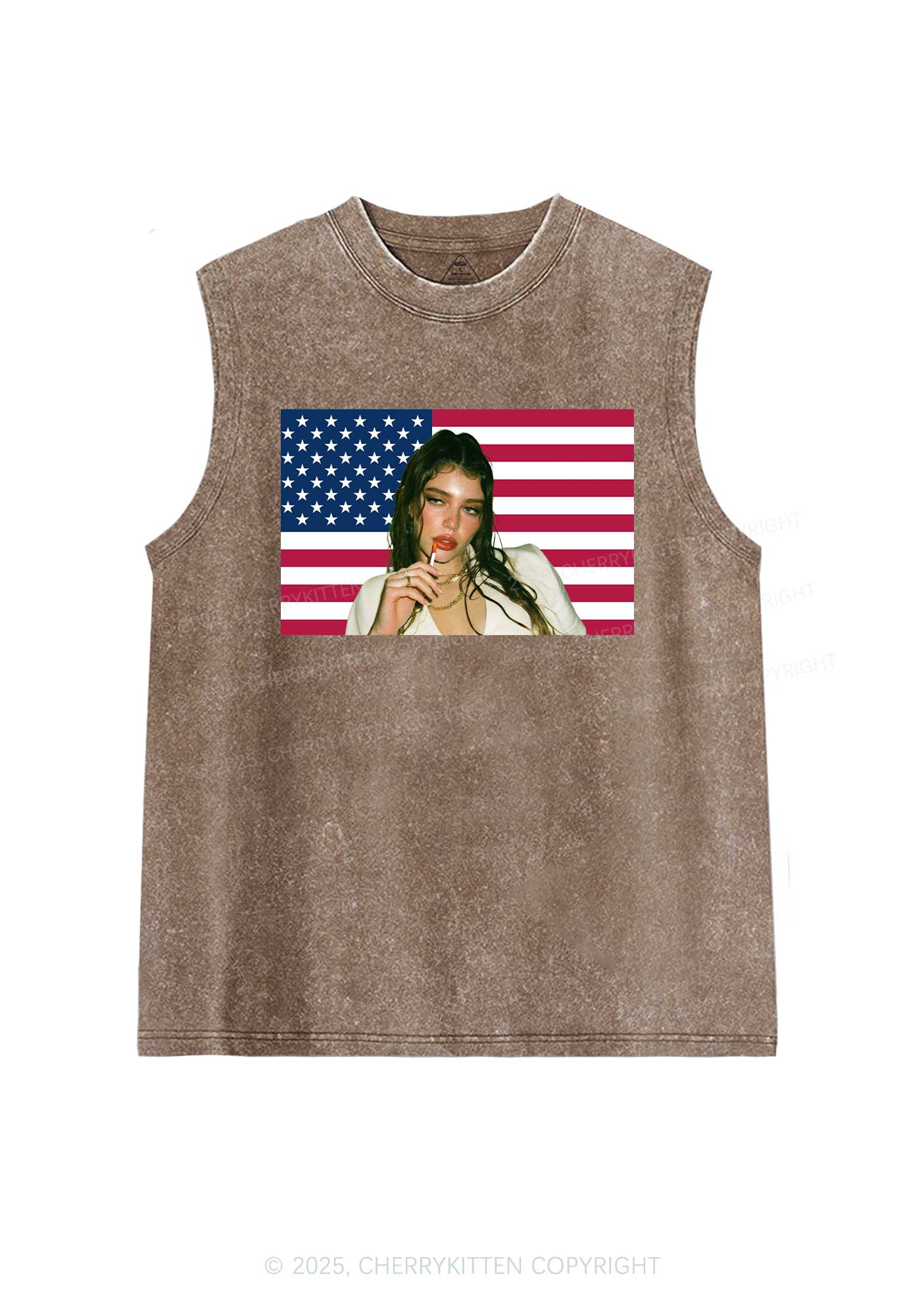 Custom Portrait Flag Y2K Washed Muscle Tank Cherrykitten