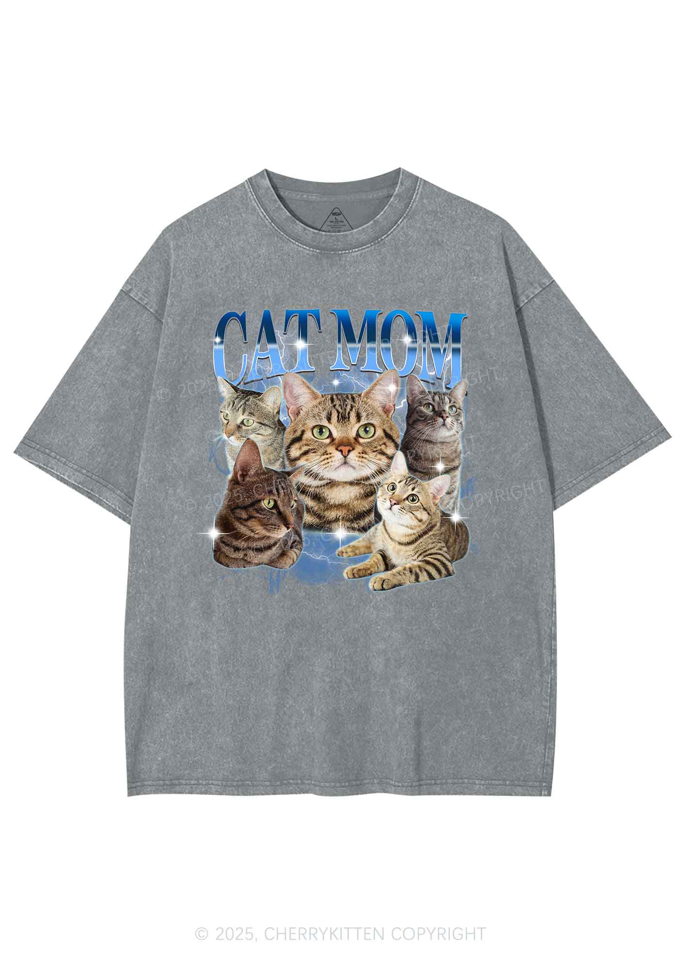 Custom Photo Cat Mom Y2K Shirts Washed Tee Cherrykitten