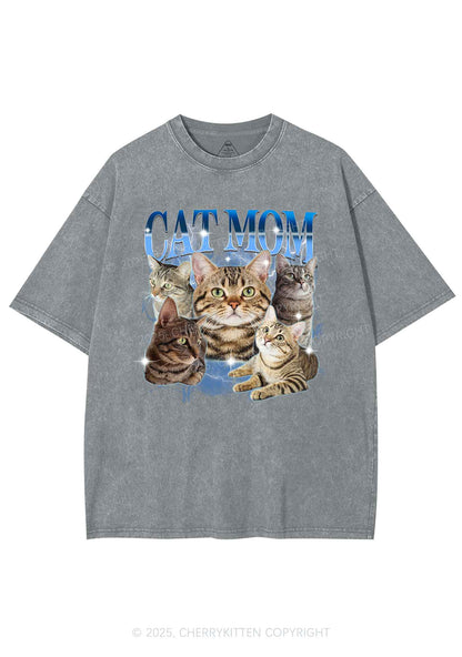 Custom Photo Cat Mom Y2K Shirts Washed Tee Cherrykitten