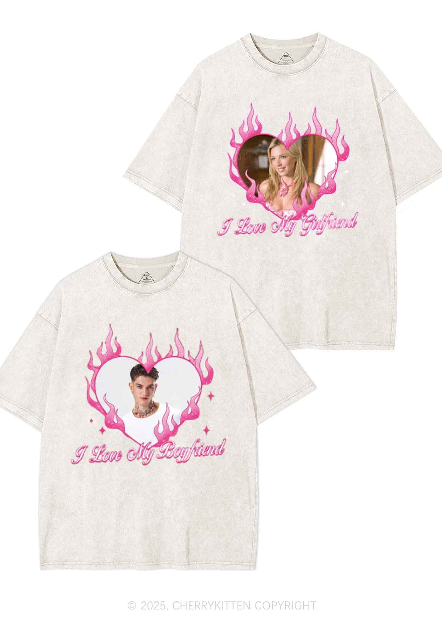 Custom I Love My GF BF Y2K Valentine's Day Washed Tee Cherrykitten