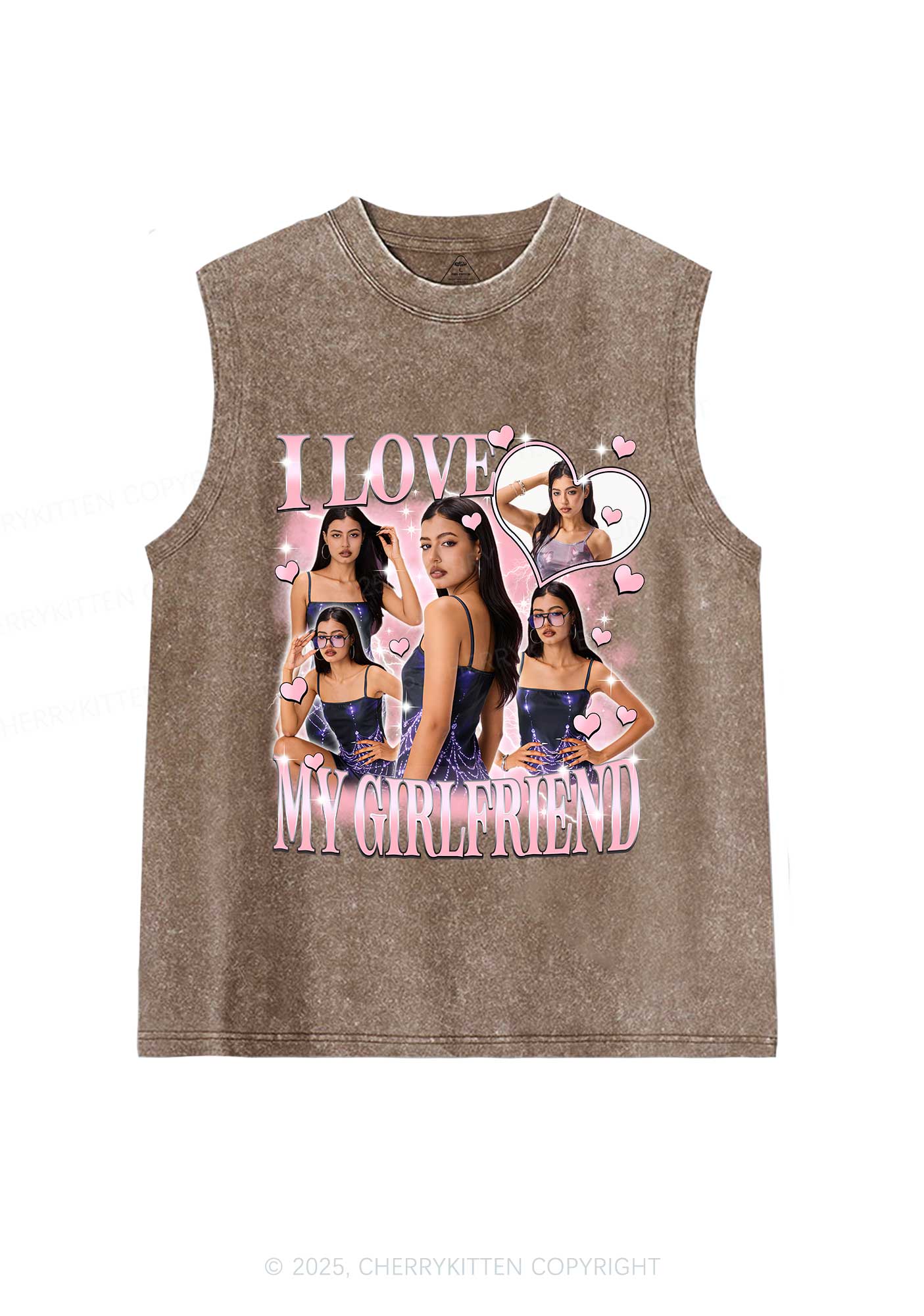 Custom Sparkly Heart I Love BF GF Y2K Washed Muscle Tank Cherrykitten