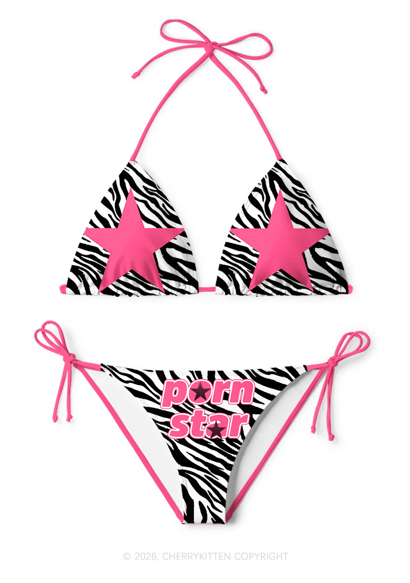 Pink Pxrn Star Y2K Print Bikini Set Cherrykitten