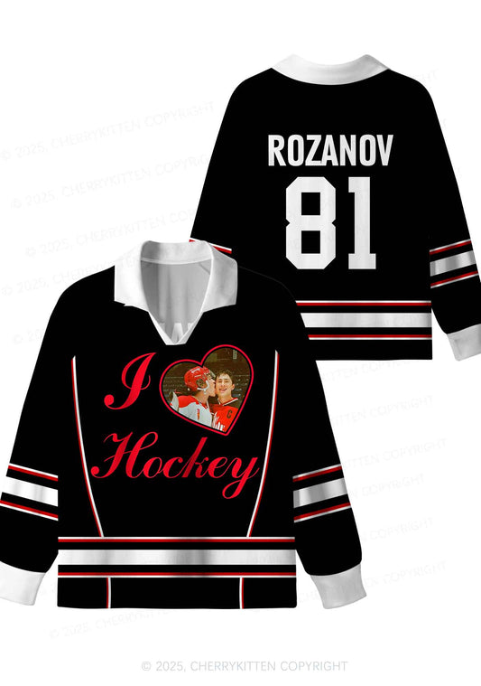Black I Love Hockey HR Y2K Long Sleeve Sport Jersey Shirts Cherrykitten