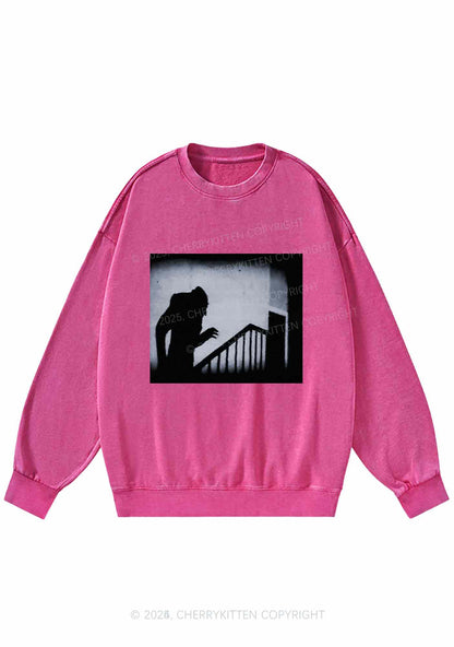 Halloween Stairs Intruder Y2K Washed Sweatshirts Cherrykitten