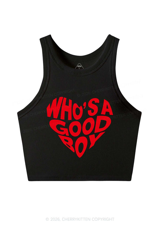 Whos A Good Boy Valentine's Day Y2K Crop Tank Top Cherrykitten