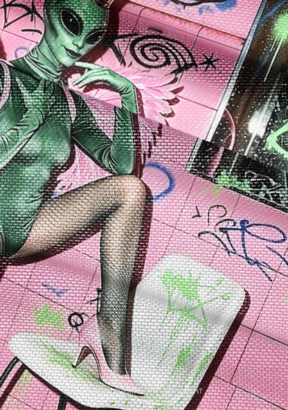 Alien Angel Graffiti Wall Y2K Mesh Ruched  Waist  V Neck Top Cherrykitten