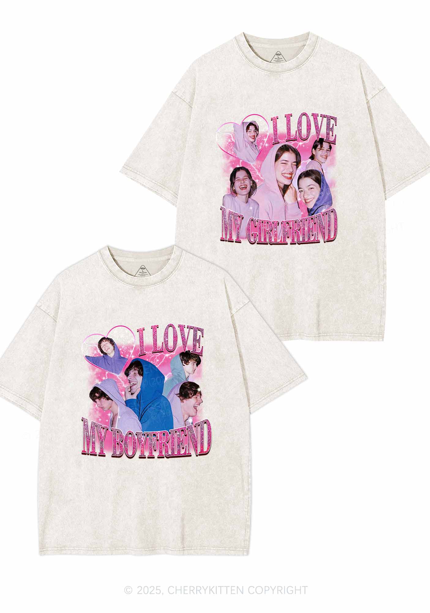 Custom Photos I Love GF BF Y2K Valentine's Day Washed Tee Cherrykitten
