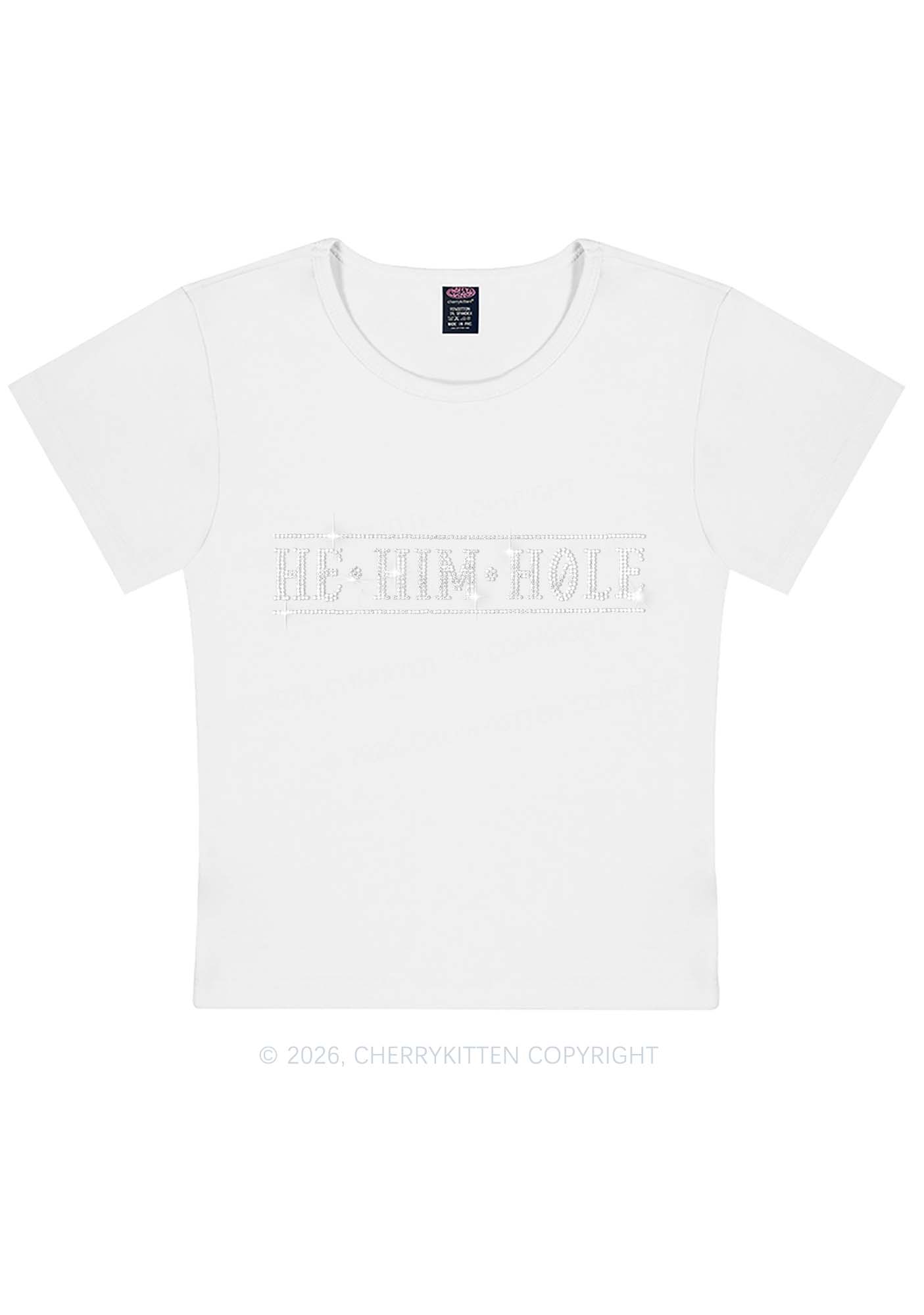 Rhinestone He Him Hole Pride Y2K Baby Tee Cherrykitten