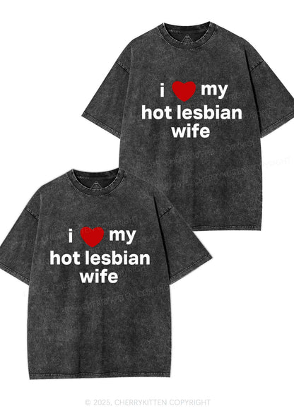 Love My Hot Lesbian Wife Y2K Valentine's Day Washed Tee Cherrykitten