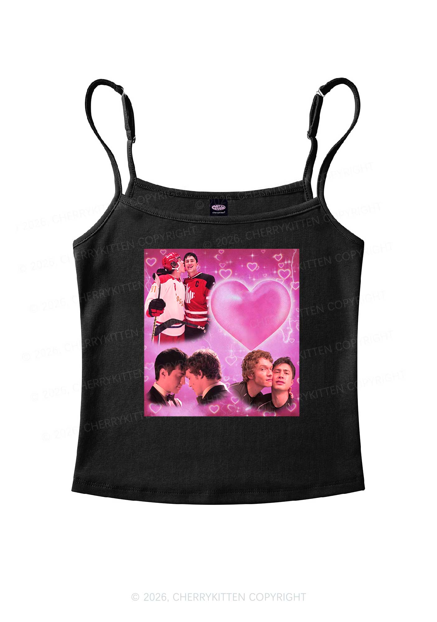 Pink Heart Portrait HR Y2K Spaghetti Strap Cami Cherrykitten