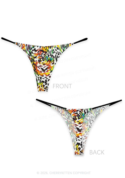 Rainbow Leopard Pride Y2K Print Bikini String Thong Cherrykitten