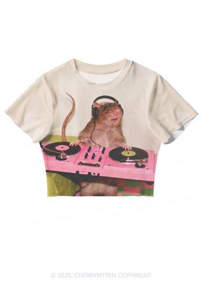 Dj Rat Pink Turntable Y2K Mesh Crop Top Cherrykitten
