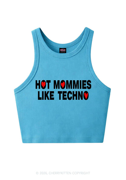 Hot Mommies Like Techno Y2K Crop Tank Top Cherrykitten