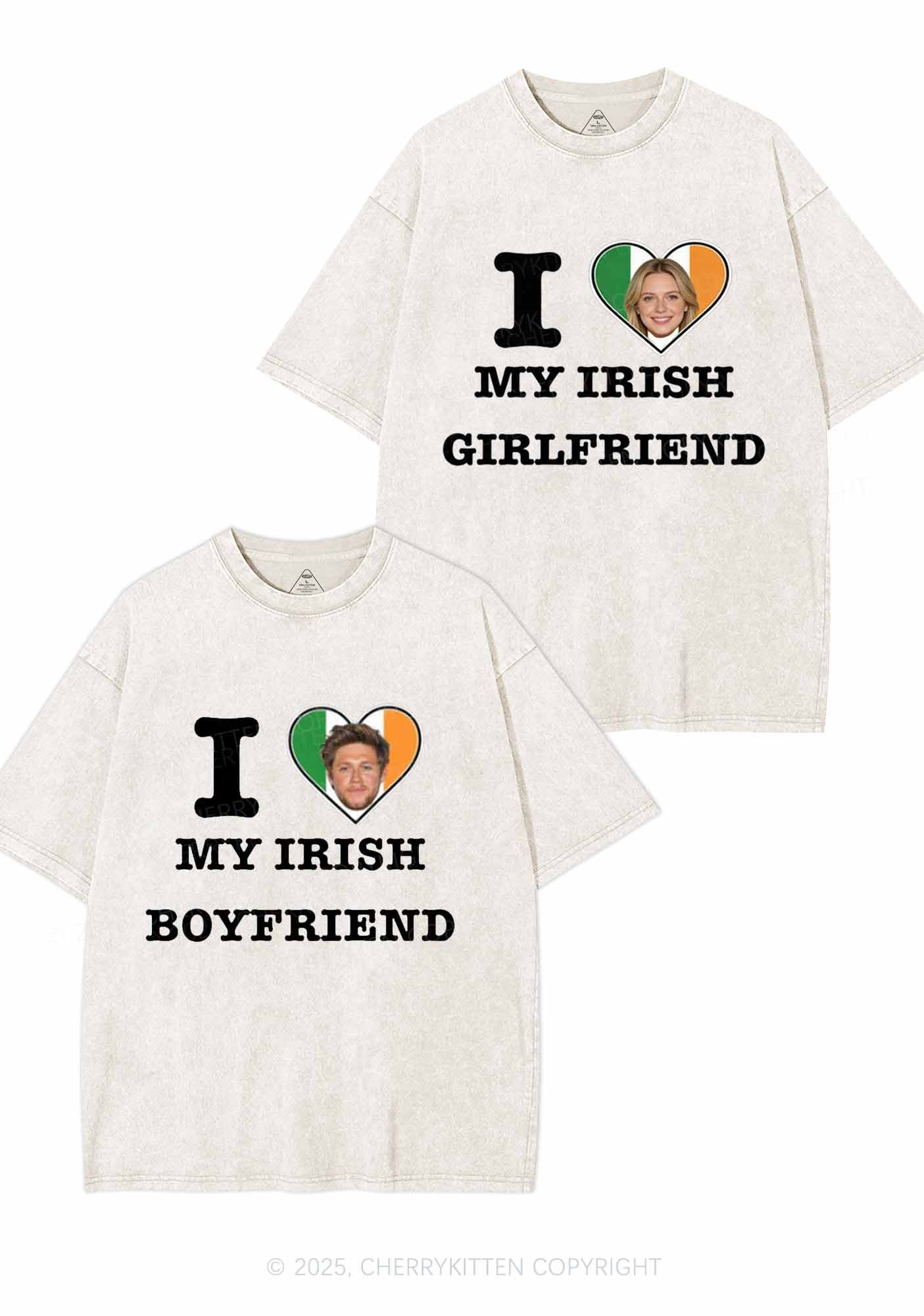 Custom My Irish BF GF Y2K Valentine's Day Washed Tee Cherrykitten
