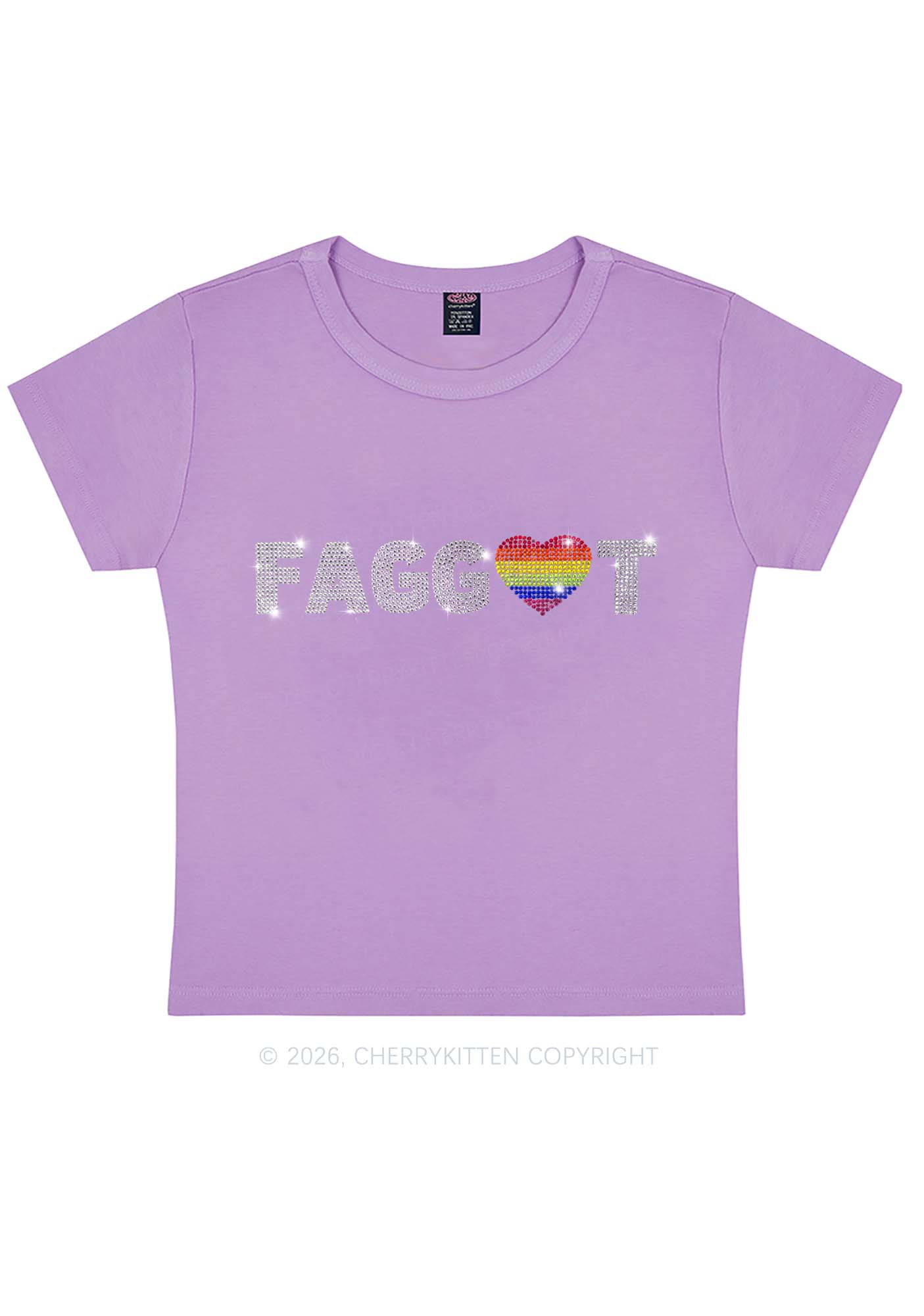 Rhinestone Rainbow Heart Faggot Pride Y2K Baby Tee Cherrykitten