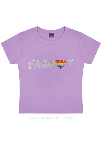 Rhinestone Rainbow Heart Faggot Pride Y2K Baby Tee Cherrykitten